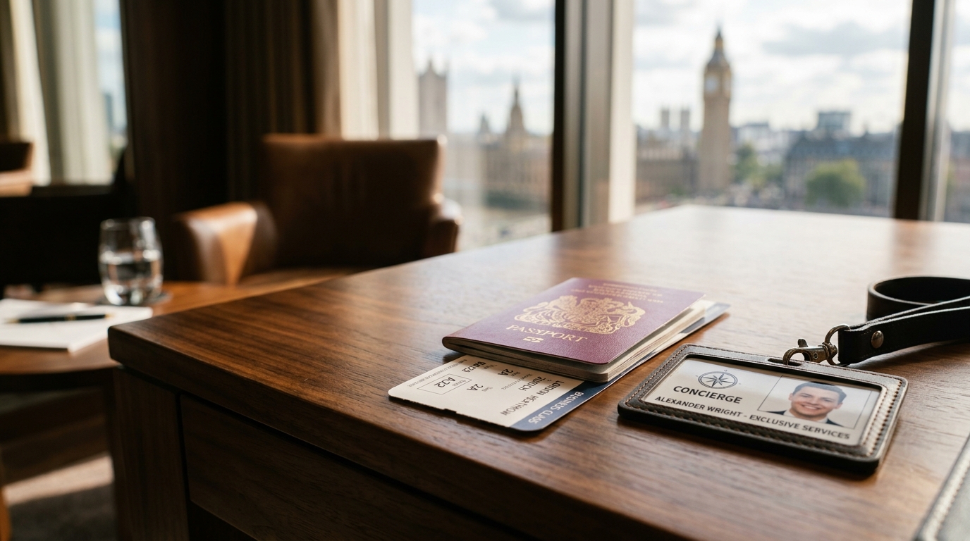 ID lanyard and passport on an office desk