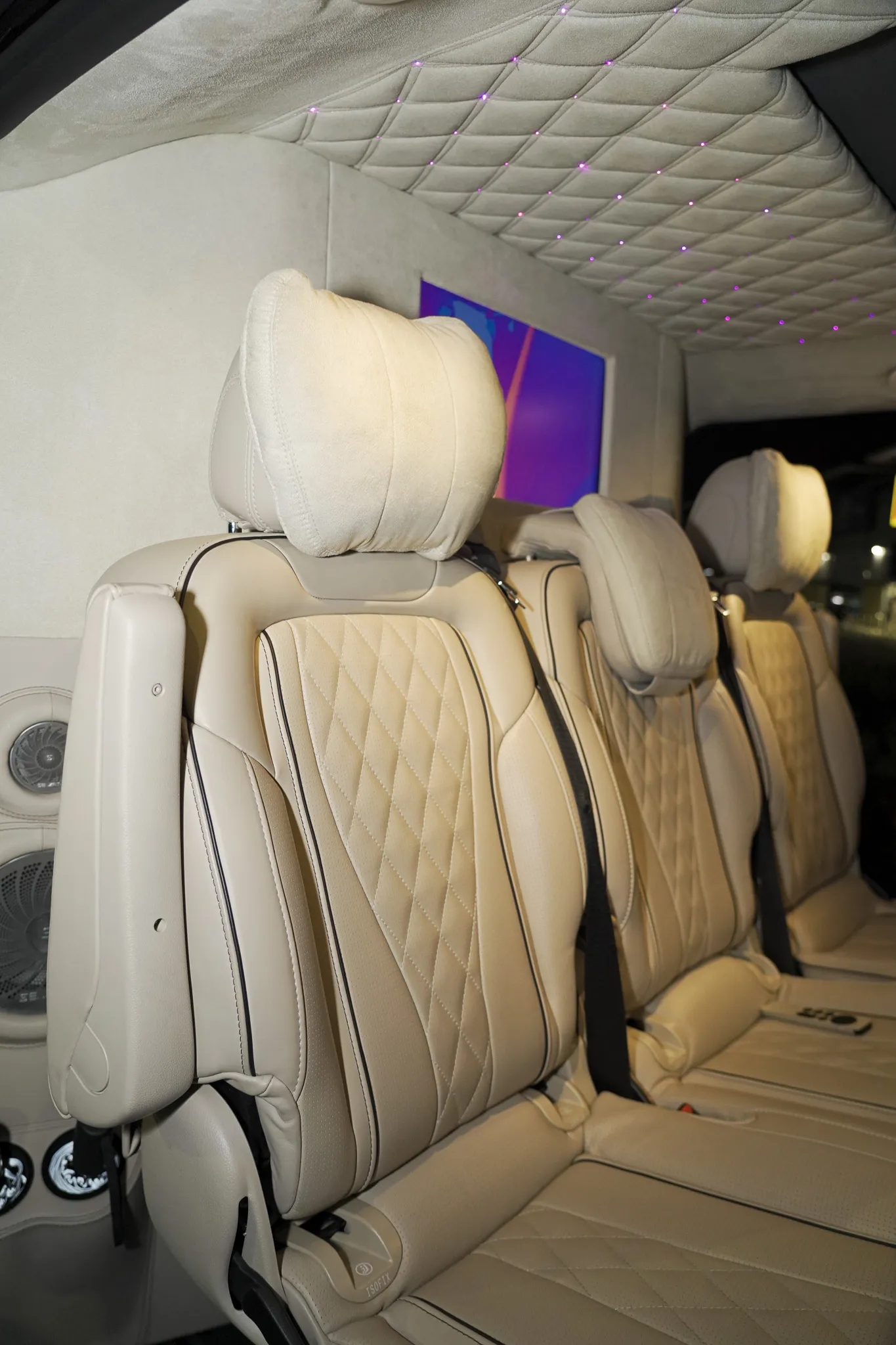 Luxury chauffeur vehicle interior with leather seats