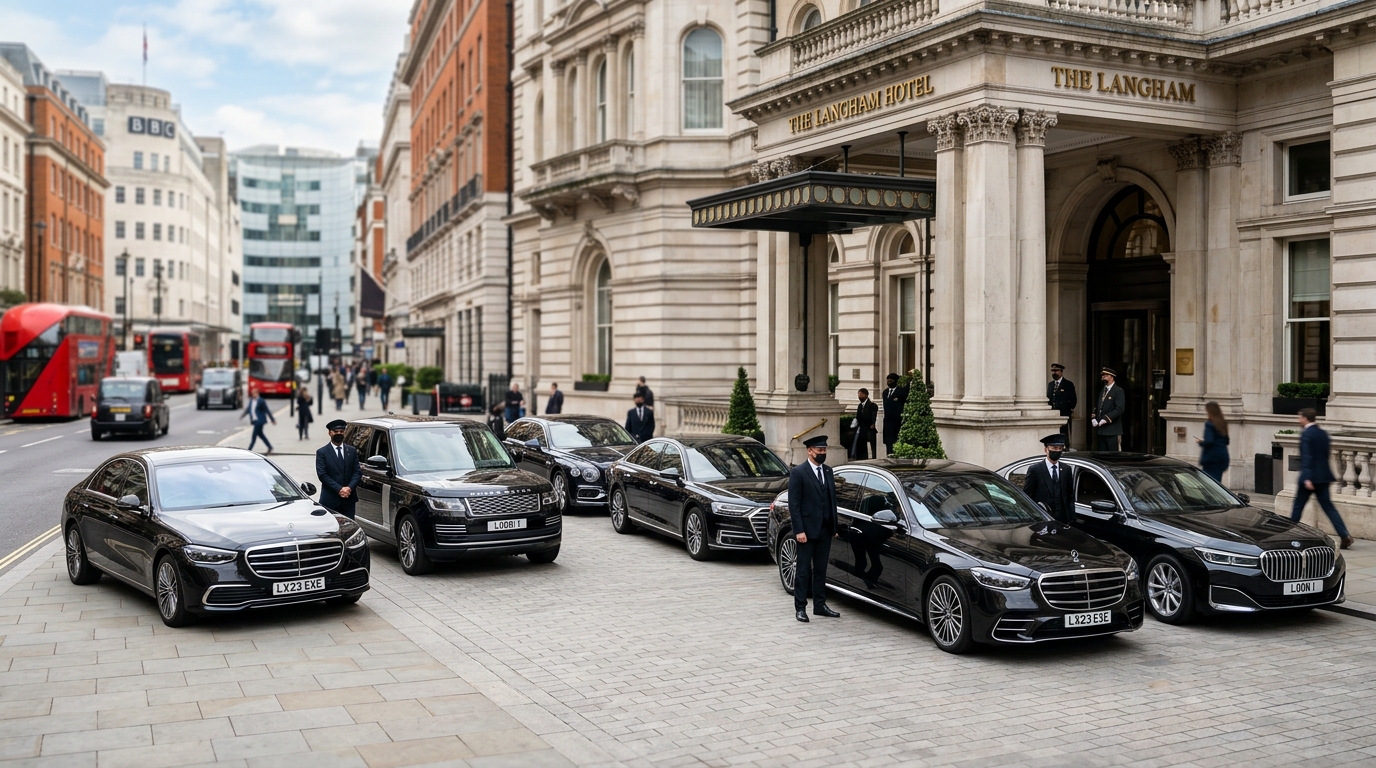 executive cars outside a hotel