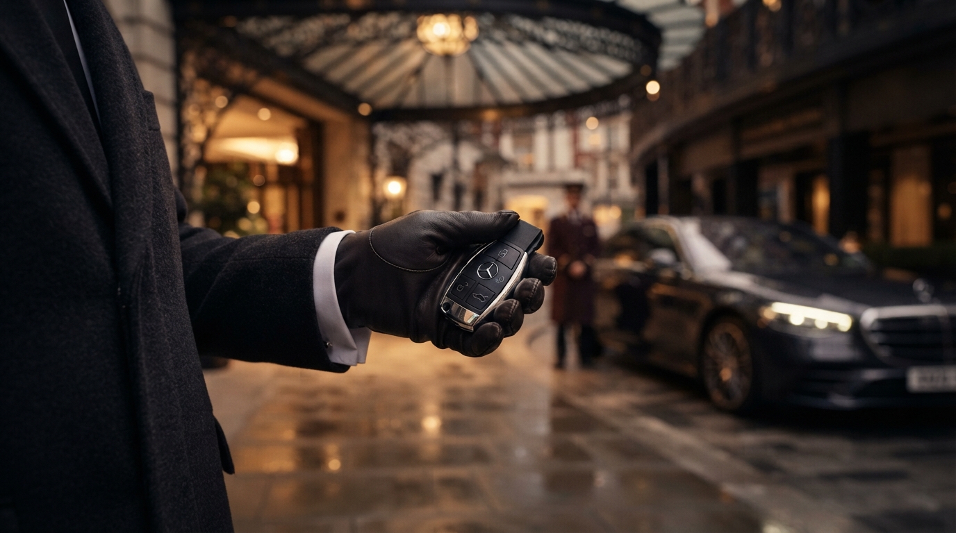 Chauffeur holding Mercedes key fob